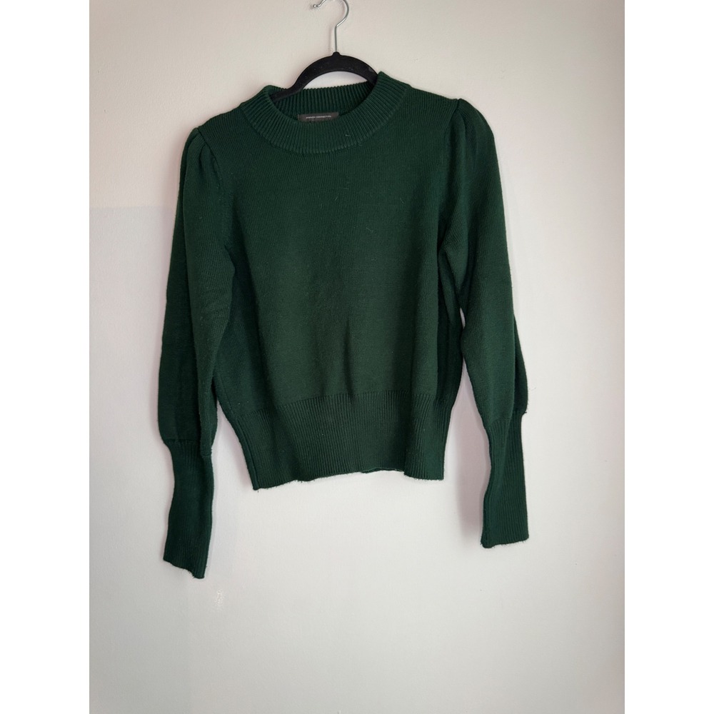 French Connection Dark Green Mock Neck Puff Shoulder Knit Sweater Size M